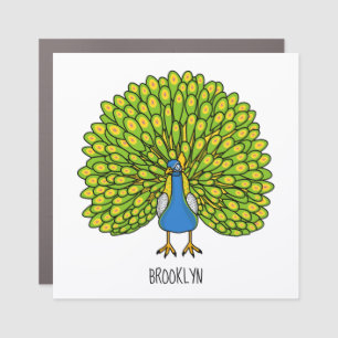 Fun bright peacock bird illustration car magnet
