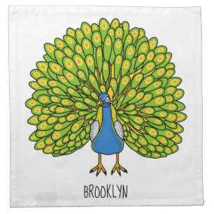 Fun bright peacock bird illustration cloth napkin
