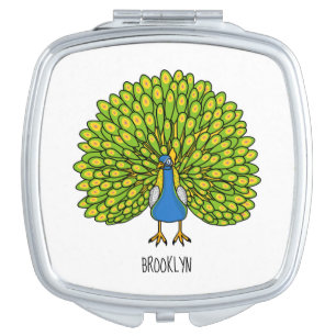 Fun bright peacock bird illustration compact mirror
