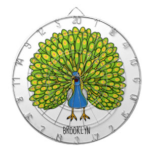Fun bright peacock bird illustration dart board