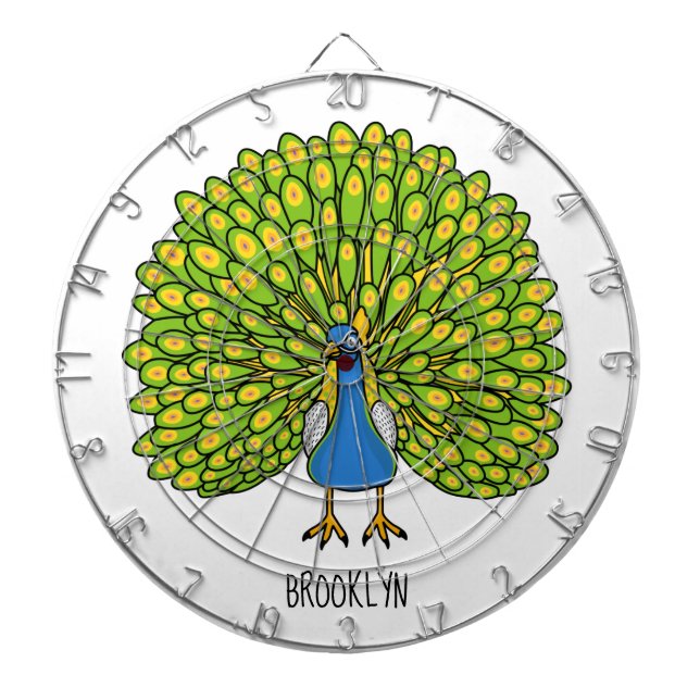 Fun bright peacock bird illustration dart board (Front)