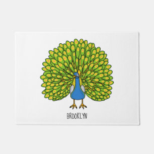 Fun bright peacock bird illustration doormat