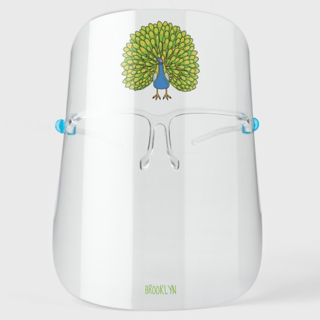 Fun bright peacock bird illustration face shield (Front)