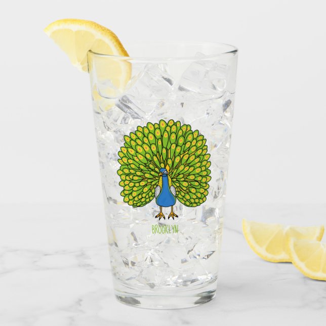 Fun bright peacock bird illustration glass (Front Ice)