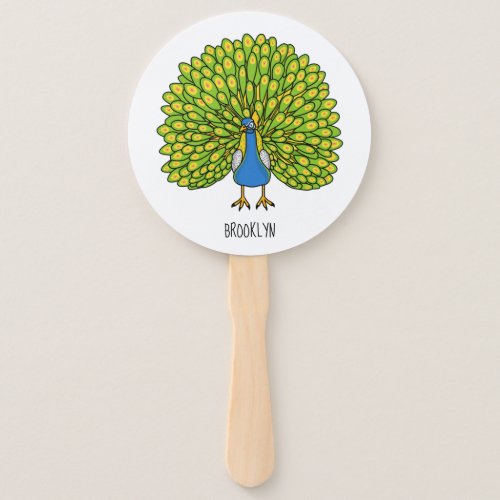 Fun bright peacock bird illustration hand fan