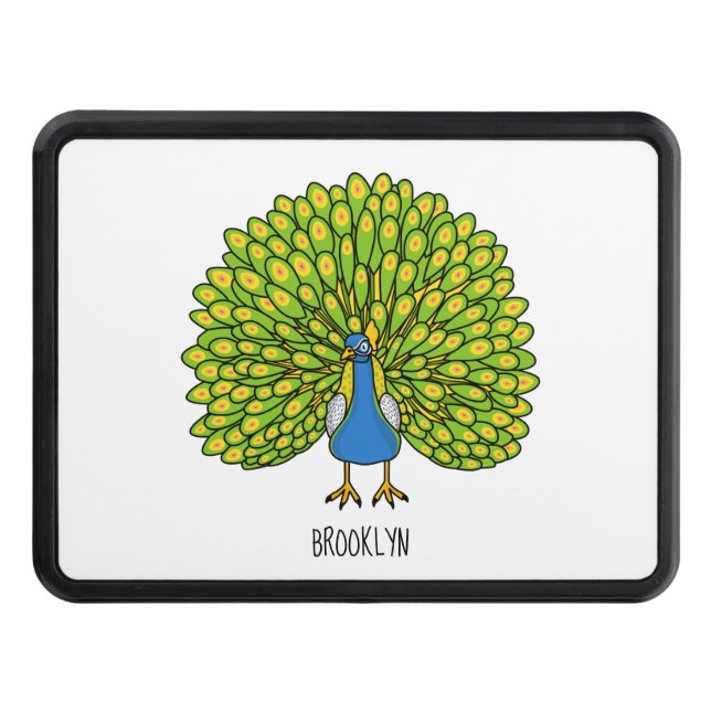 Fun bright peacock bird illustration hitch cover (Front)