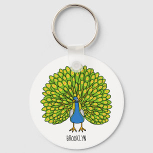 Fun bright peacock bird illustration keychain