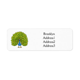 Fun bright peacock bird illustration label