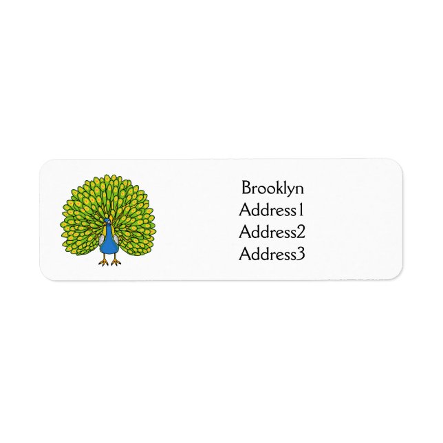 Fun bright peacock bird illustration label (Front)