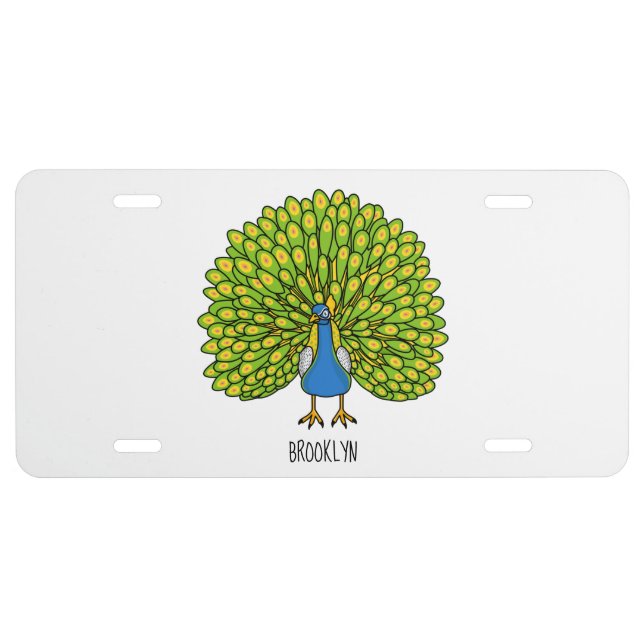 Fun bright peacock bird illustration license plate (Front)