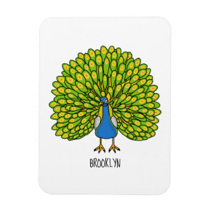 Fun bright peacock bird illustration magnet