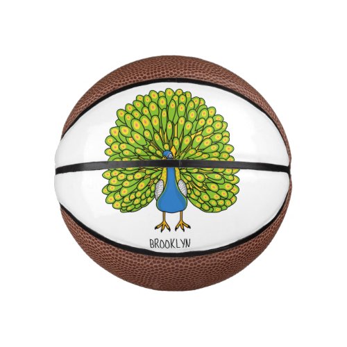 Fun bright peacock bird illustration mini basketball