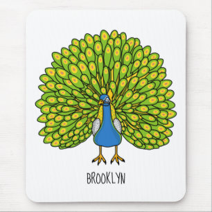 Fun bright peacock bird illustration mouse pad