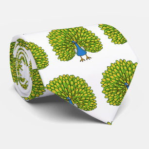 Fun bright peacock bird illustration neck tie