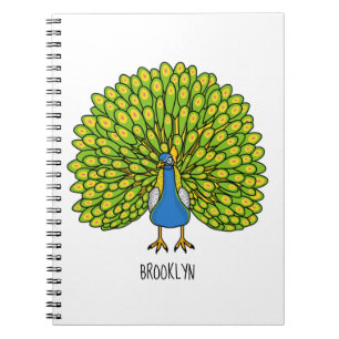 Fun bright peacock bird illustration notebook