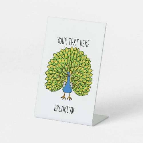 Fun bright peacock bird illustration pedestal sign