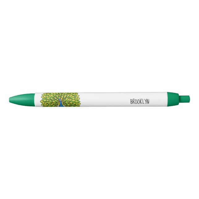 Fun bright peacock bird illustration pen (Front)
