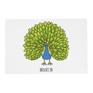 Fun bright peacock bird illustration placemat