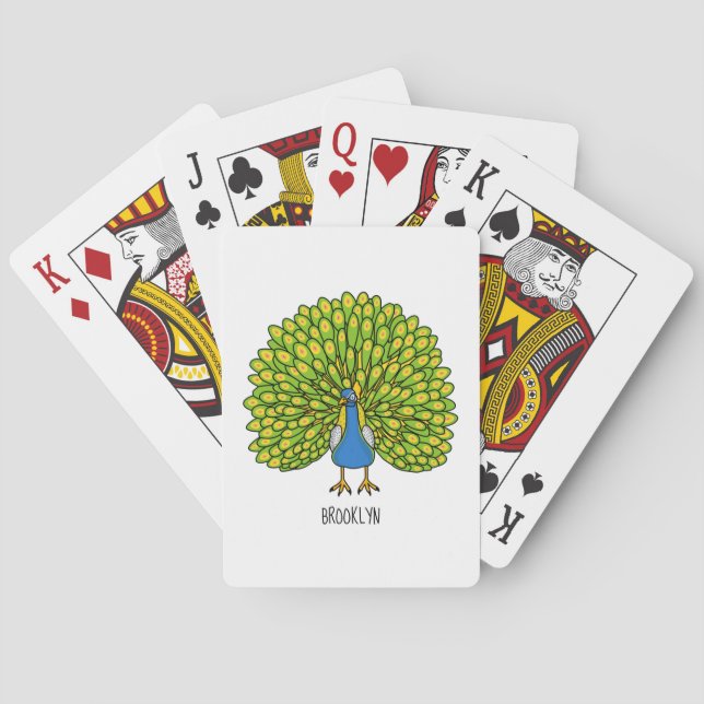 Fun bright peacock bird illustration poker cards (Back)
