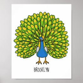 Fun bright peacock bird illustration poster