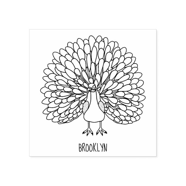 Fun bright peacock bird illustration rubber stamp (Imprint)