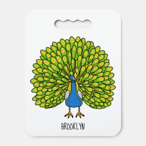 Fun bright peacock bird illustration seat cushion