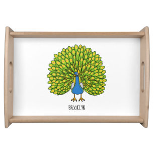 Fun bright peacock bird illustration serving tray