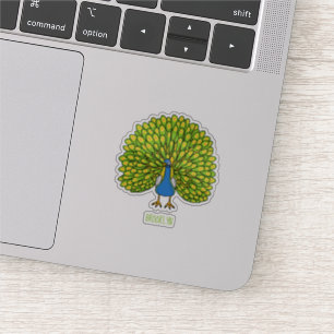 Fun bright peacock bird illustration sticker