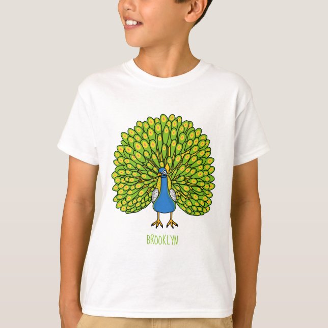 Fun bright peacock bird illustration T-Shirt (Front)