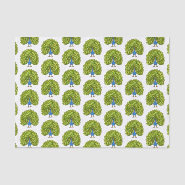 Fun bright peacock bird illustration tissue paper (Front)