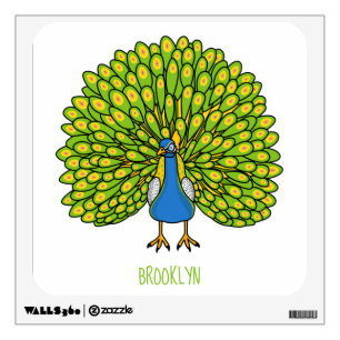 Fun bright peacock bird illustration wall decal