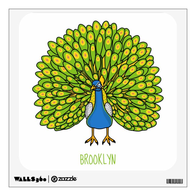 Fun bright peacock bird illustration wall decal (Front)