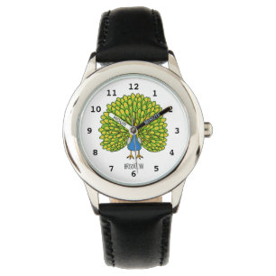 Fun bright peacock bird illustration watch