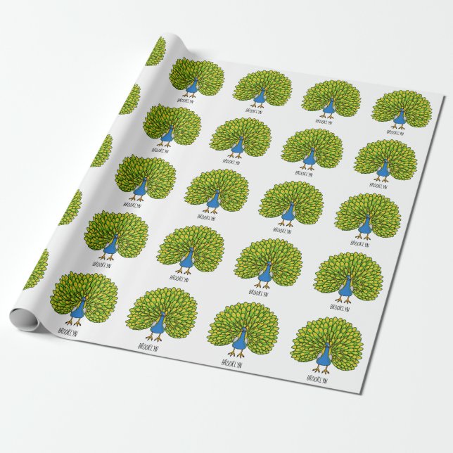 Fun bright peacock bird illustration wrapping paper (Unrolled)