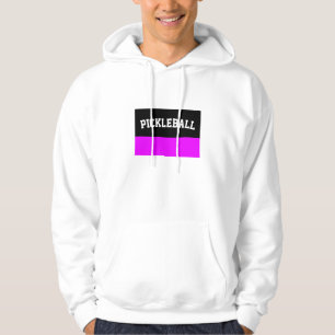 Fun Bright Pink Black Color Block Pickleball Text Hoodie