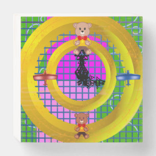 Fun Bright Pink Blocks Aviation Teddy Bears  Wooden Box Sign
