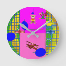 Fun Bright Pink Blocks on Gold Ring Wall Clock