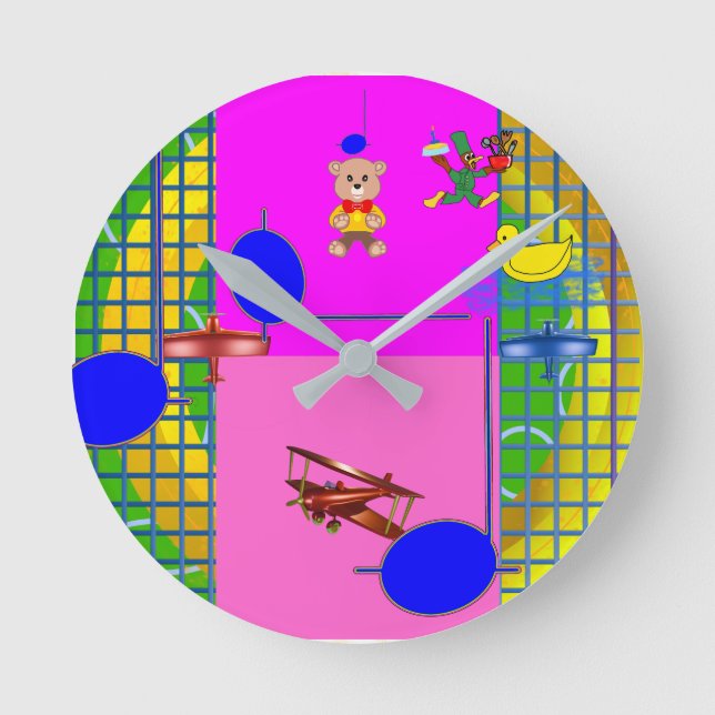 Fun Bright Pink Blocks on Gold Ring Wall Clock (Front)
