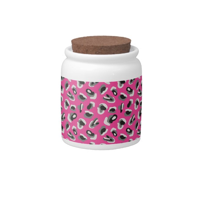 Fun Bright Pink Camo/Animal Print Candy Jar (Front)