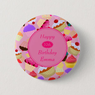 Fun, Bright Pink Cupcake Any Age Birthday Button
