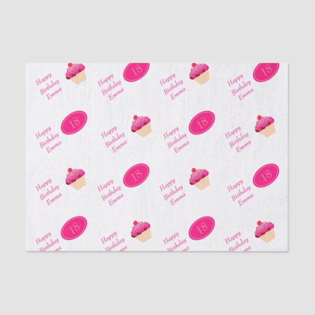 Fun, Bright Pink Cupcake Any Age Birthday Tissue Paper (Front)