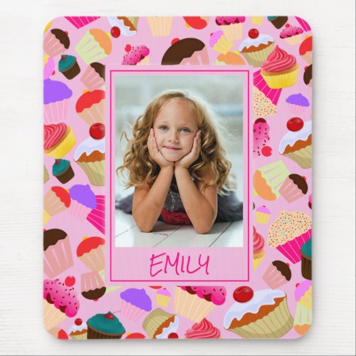 Fun Bright Pink Cupcake  Custom Photo Mouse Pad