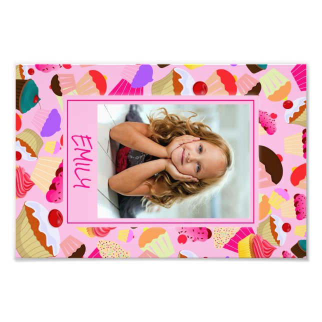 Fun Bright Pink Cupcake – Custom Photo Print (Front)