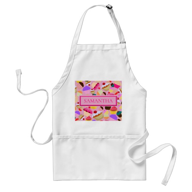 Fun Bright Pink Cupcake - Personalized Adult Apron (Front)