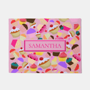 Fun Bright Pink Cupcake - Personalized Doormat