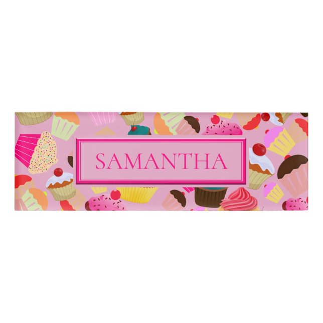 Fun Bright Pink Cupcake - Personalized Name Tag (Front)