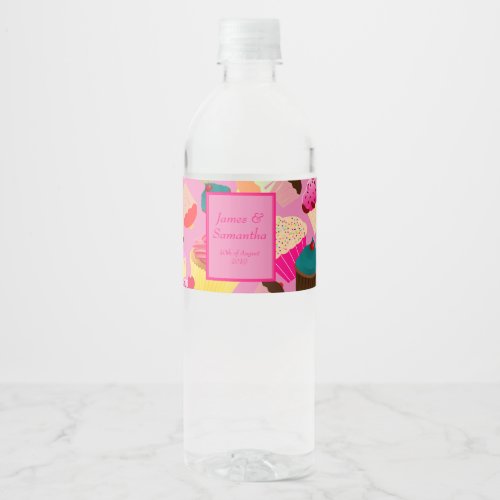 Fun Bright Pink Cupcake  _ Water Bottle Label