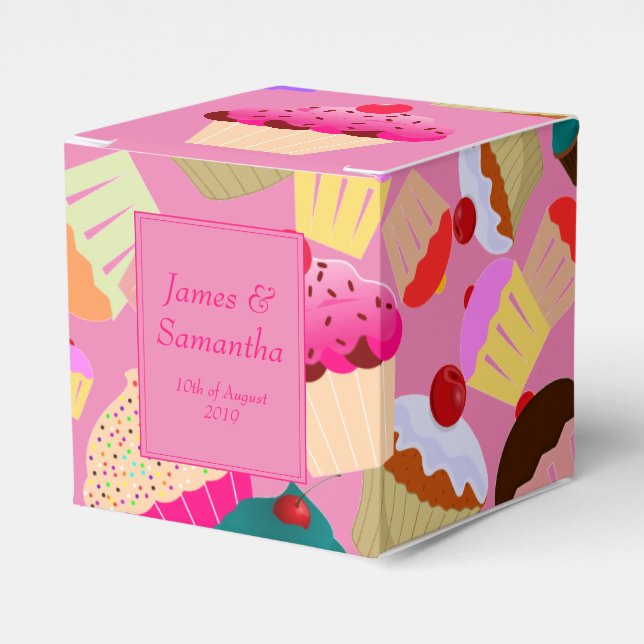 Fun, Bright Pink Cupcake  - Wedding Favor Boxes (Front Side)