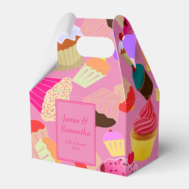 Fun, Bright Pink Cupcake  - Wedding Favor Boxes (Back Side)