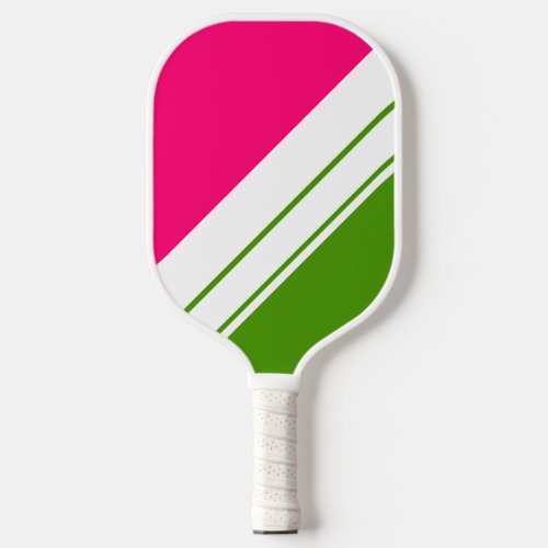 Fun Bright Pink Lime Green White Racing Stripes Pickleball Paddle